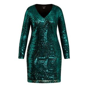 City Chic Bright Lights Emerald Green Sequin Shift Dress Plus Size 18W